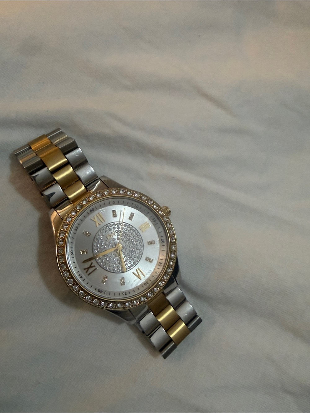 Two-Tone Silver and Gold Crystal Accent Women's Watch